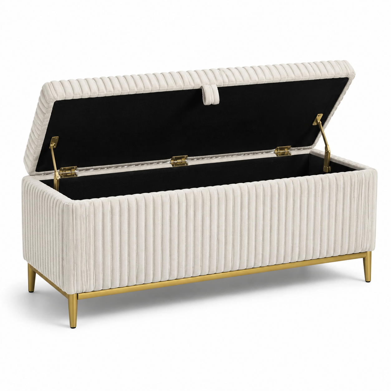 Gepolsterte Sitzbank mit Stauraum und Klappdeckel, 120 x 45 x 45 cm, Creme/Gold/Schwarz