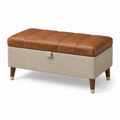 Gepolsterte Sitzbank mit Stauraum, 110 x 45 x 48 cm, Braun/Beige/Goldfarben