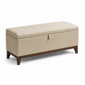 Gepolsterte Aufbewahrungsbank mit Stauraum und Holzbeinen, Beige/Dunkelbraun, 120 x 45 x 50 cm