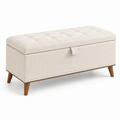Gepolsterte Sitzbank mit Stauraum und Knopfheftung, 110 x 45 x 50 cm, Beige/Braun