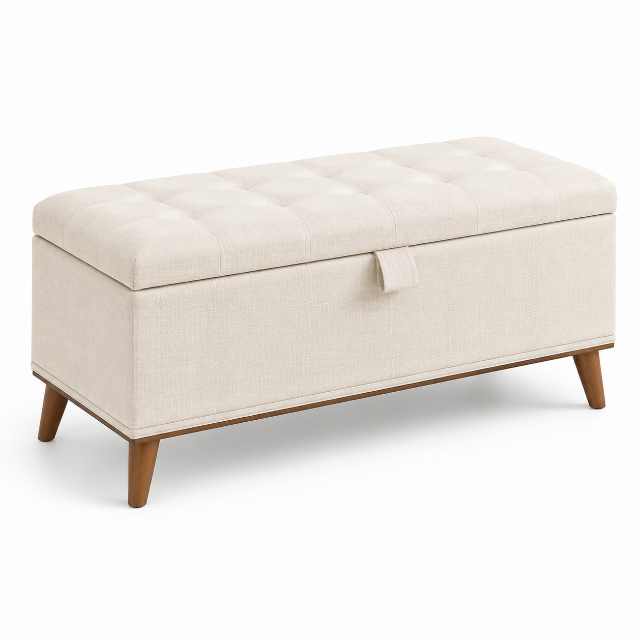 Gepolsterte Sitzbank mit Stauraum und Knopfheftung, 110 x 45 x 50 cm, Beige/Braun