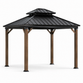 Gartenpavillon mit festem Doppeldach, 365 x 430 x 320 cm, Holz und Metall, Braun/Schwarz