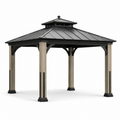 Gartenpavillon aus Holz und Metall mit festem Doppeldach, 427 x 371 x 310 cm, Anthrazit/Natur