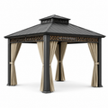 Gartenpavillon aus Stahl mit festem Metalldach und Vorhängen, 300 x 300 x 285 cm, Anthrazit/Beige