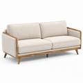 3-Sitzer-Sofa aus beigem Strukturstoff mit braunem Holzrahmen, 220 x 88 x 84 cm