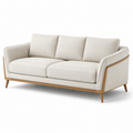 3-Sitzer-Sofa mit Stoffbezug in Cremeweiß und hellbraunem Holzrahmen, 210 x 88 x 85 cm