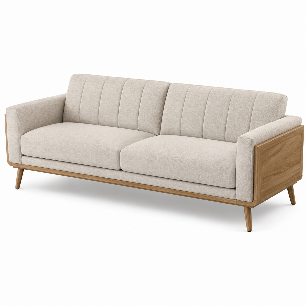 Modernes 3-Sitzer-Sofa mit Holzrahmen, Beige/Natur, 220 x 88 x 84 cm
