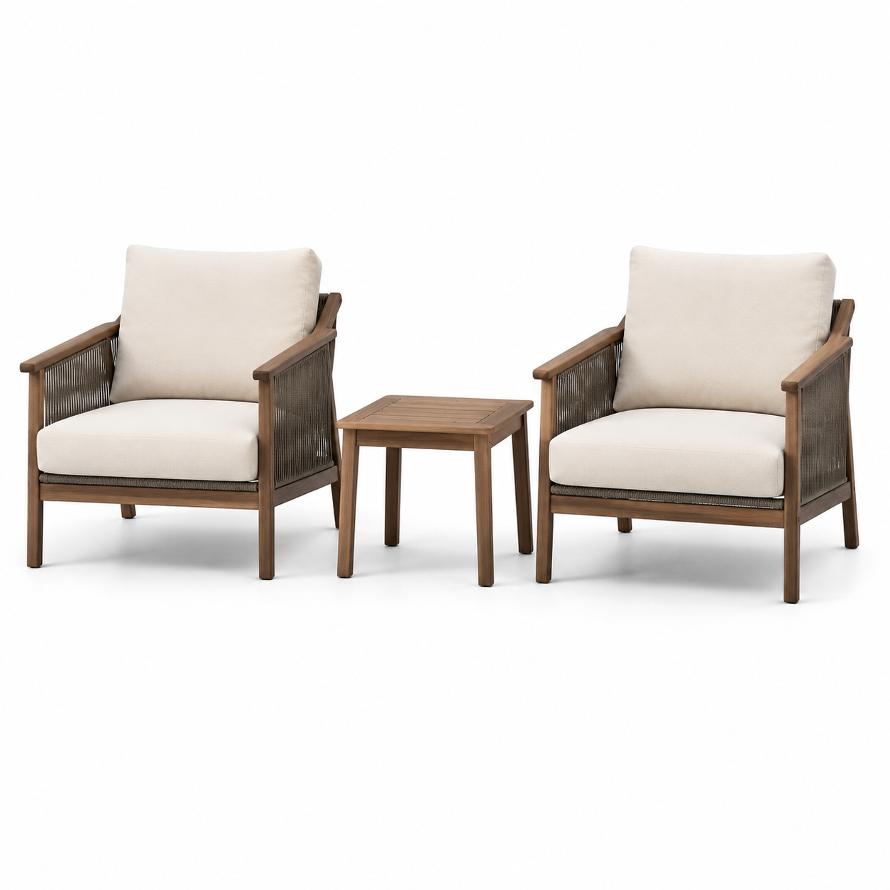 3-teiliges Gartenmöbel-Set Braun/Beige/Dunkelgrau mit 2 Sesseln 77 x 78 x 82 cm und Beistelltisch 50 x 50 x 45 cm