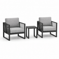 3-teiliges Gartenmöbel-Set mit 2 Sesseln und Beistelltisch, Metall, Schwarz/Grau, Sessel 69 x 72 x 78 cm, Tisch 45 x 45 x 46 cm