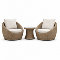 3-teiliges Gartenmöbel-Set mit 2 Loungesesseln 86 x 82 x 84 cm und Beistelltisch Ø 50 x 52 cm, Braun/Beige/Transparent