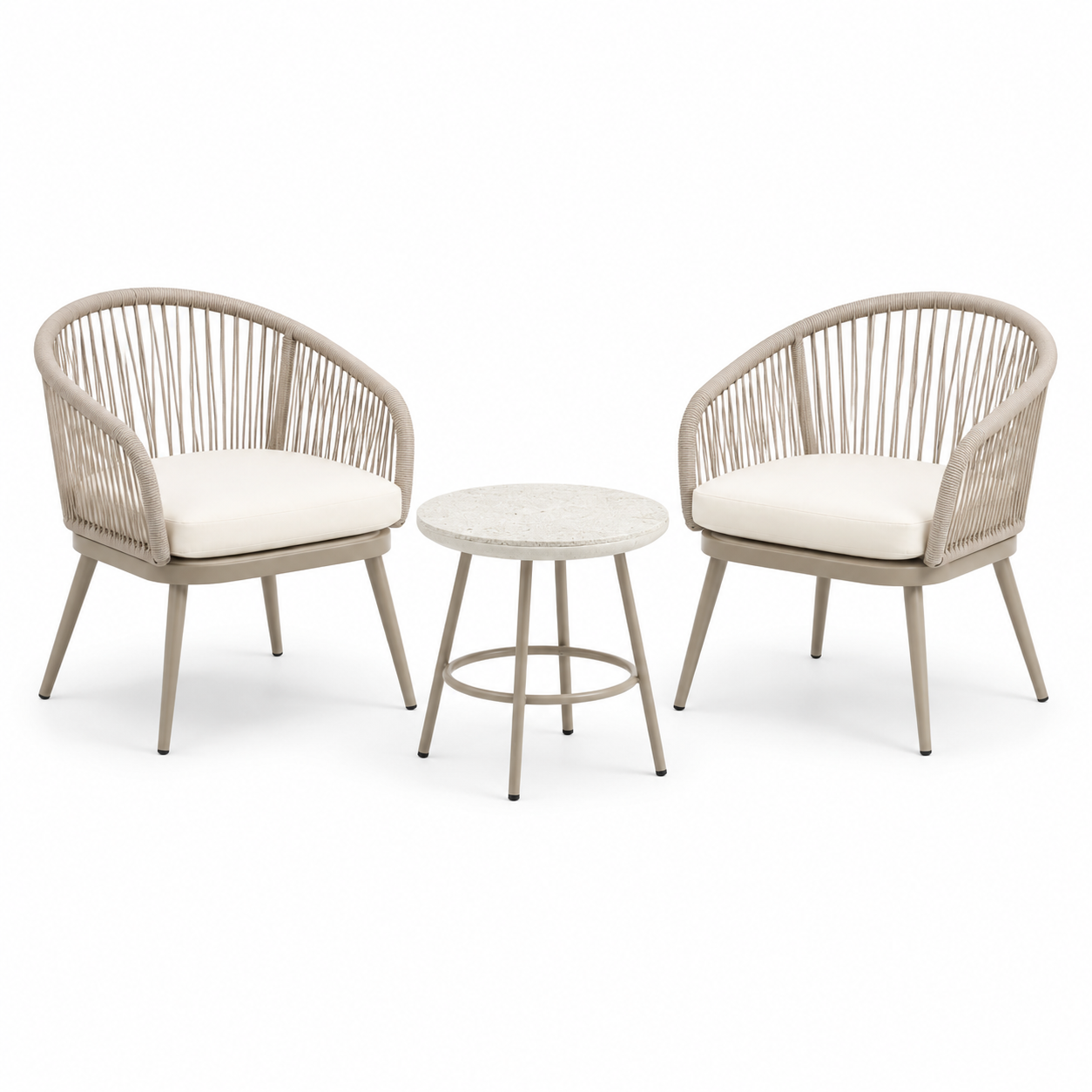 3-teiliges Gartenmöbel-Set Beige/Cremeweiß mit 2 Sesseln 72 x 74 x 78 cm und Tisch Ø 55 x 48 cm