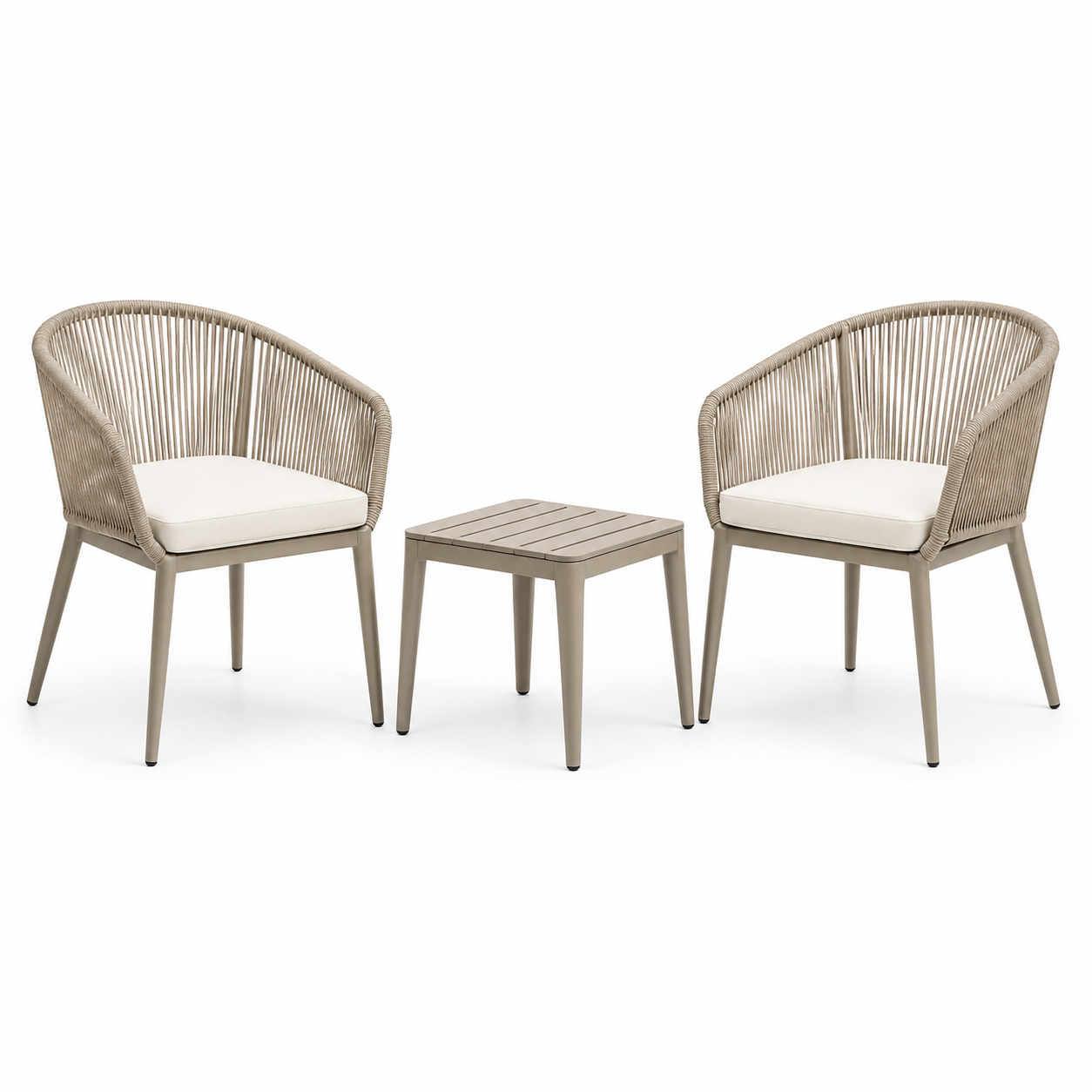 3-teiliges Gartenmöbel-Set in Taupe/Creme mit 2 Stühlen 60 x 61 x 82 cm und Tisch 50 x 50 x 45 cm