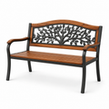 Gartenbank aus Holz und Metall mit Baummotiv, Braun/Schwarz, 127 x 60 x 89 cm