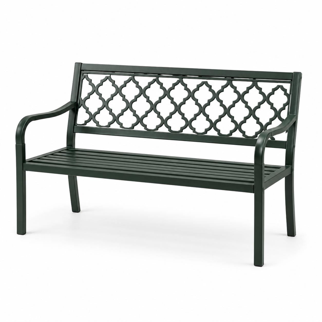 Metall-Gartenbank für 2 Personen, 127 x 58 x 87 cm, Dunkelgrün, mit ornamentaler Rückenlehne