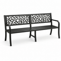 Schwarze Metall-Gartenbank mit floralem Rückendekor, 127 x 60 x 85 cm, für 3 Personen