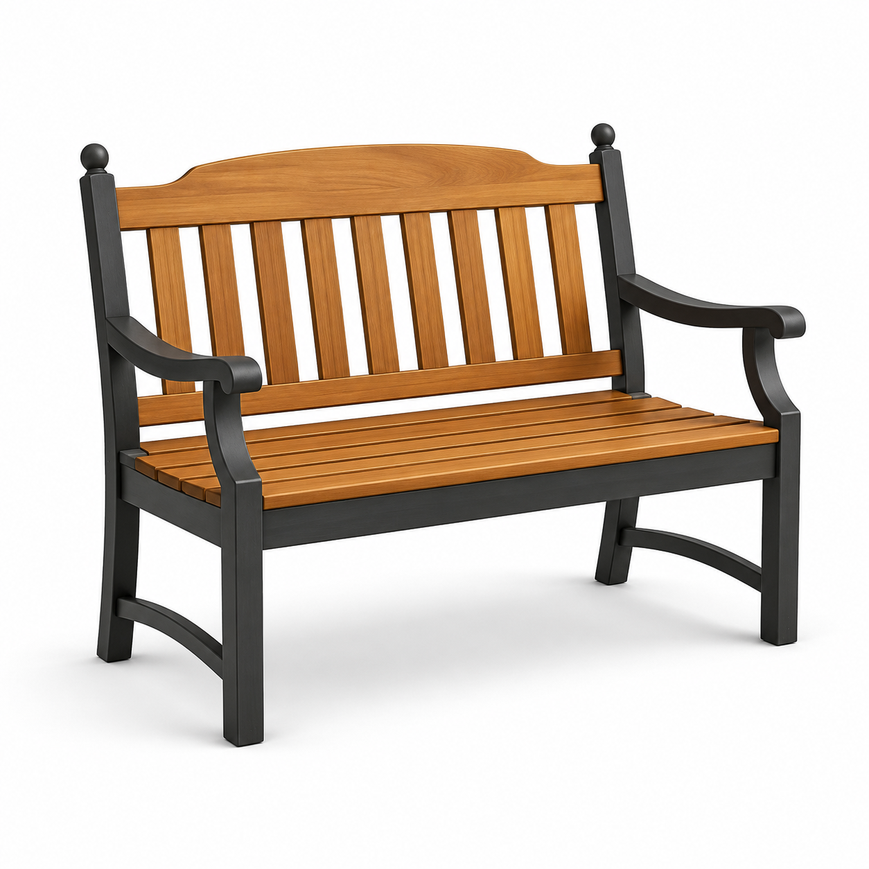 Gartenbank aus Holz mit Armlehnen für 2 Personen, Braun/Anthrazit, 120 x 60 x 90 cm