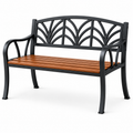 Gartenbank aus Metall und Holz, Schwarz/Braun, 127 x 60 x 85 cm, Zweisitzer mit Armlehnen