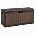 Wetterbeständige Aufbewahrungsbox aus Kunststoff, Braun/Dunkelbraun, 120 x 56 x 63 cm, Holzoptik