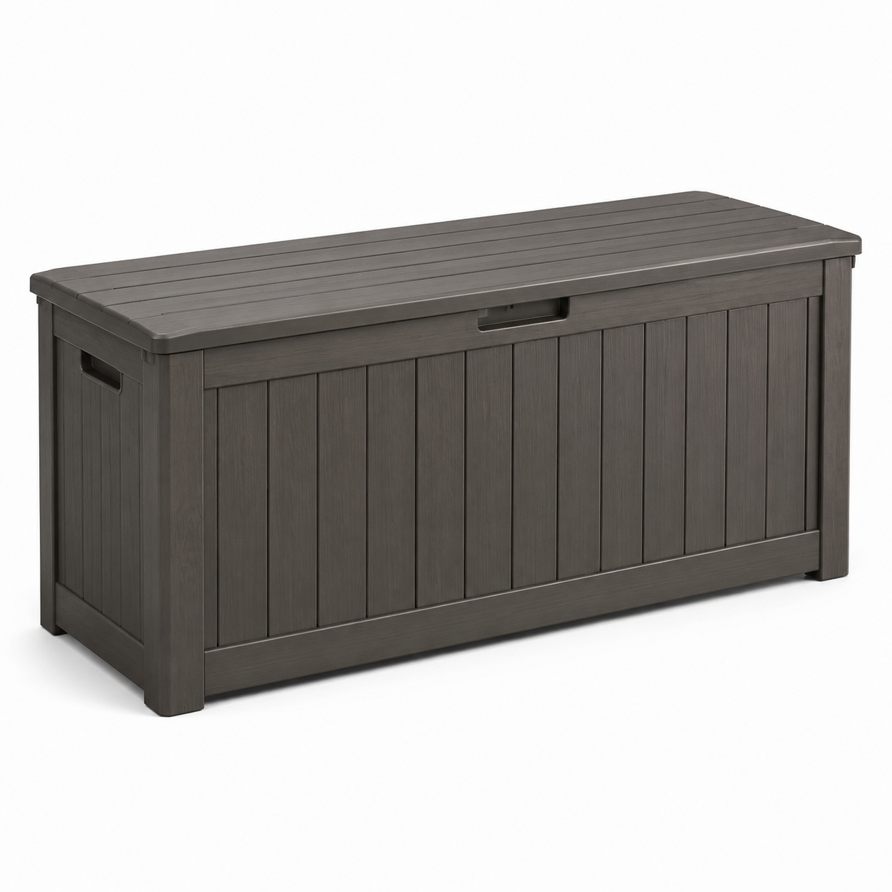 Gartenbox aus Kunststoff in Anthrazit, 120 x 55 x 60 cm, Holzoptik mit Klappdeckel
