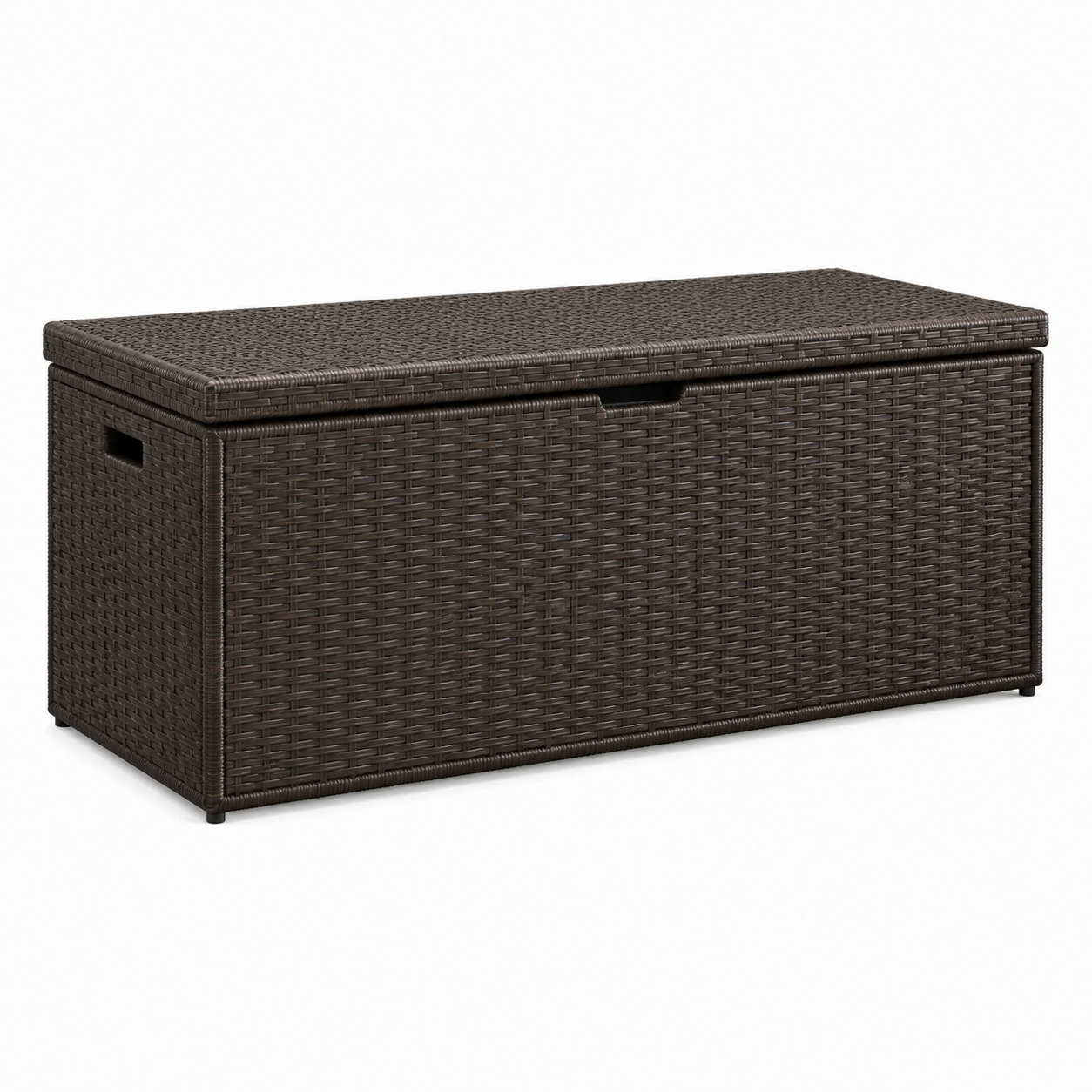 Garten-Aufbewahrungsbox aus Kunststoffgeflecht mit Klappdeckel und Griffmulden, 120 x 50 x 50 cm, Dunkelbraun