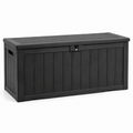 Garten-Aufbewahrungsbox 120 x 54 x 57 cm aus schwarzem Kunststoff in Holzoptik mit abschließbarem Deckel