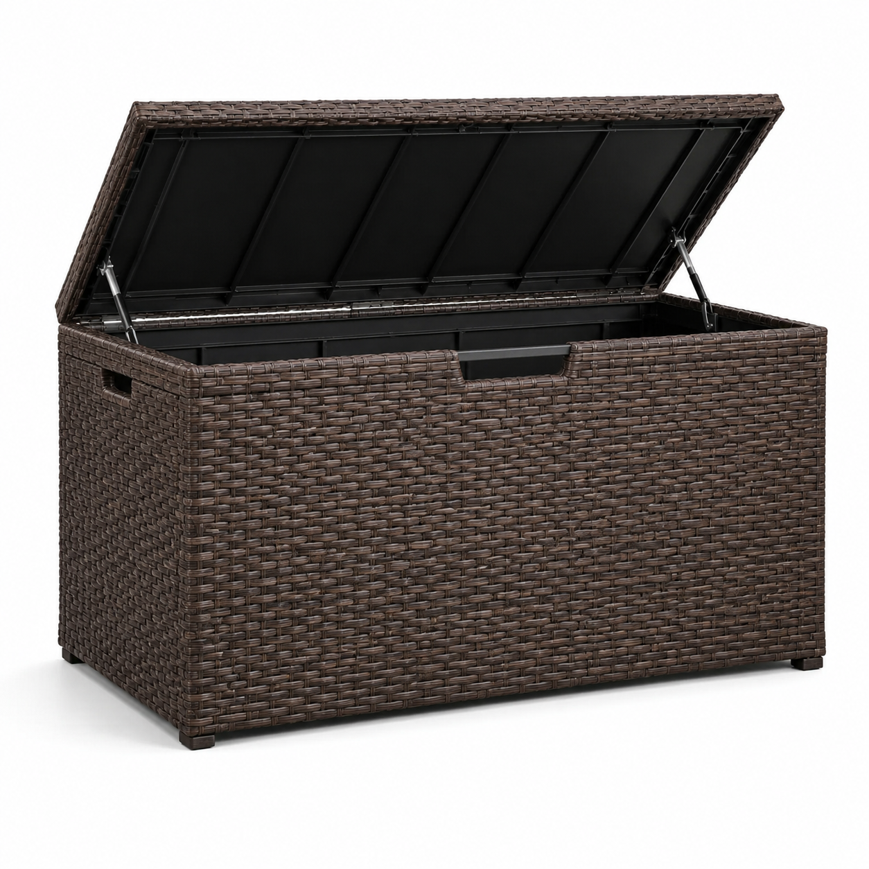 Garten-Aufbewahrungstruhe aus Polyrattan mit Klappdeckel, 120 x 55 x 60 cm, Dunkelbraun/Schwarz