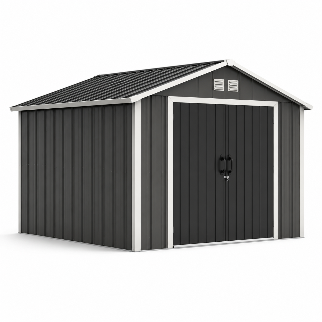 Stahl-Gerätehaus 277 x 191 x 192 cm in Anthrazit/Silber mit Doppeltür und Satteldach