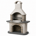 Rustikaler Grillkamin aus Betonwerkstein und Edelstahl mit Grillrost, Ablagen und Rauchabzug, Beige/Grau/Silber/Braun, 120 x 65 x 220 cm