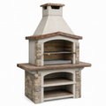 Rustikaler Gartengrill mit Kaminaufsatz, höhenverstellbarem Grillrost und Ablagefächern, Beige/Braun/Schwarz/Silber, 110 x 65 x 210 cm