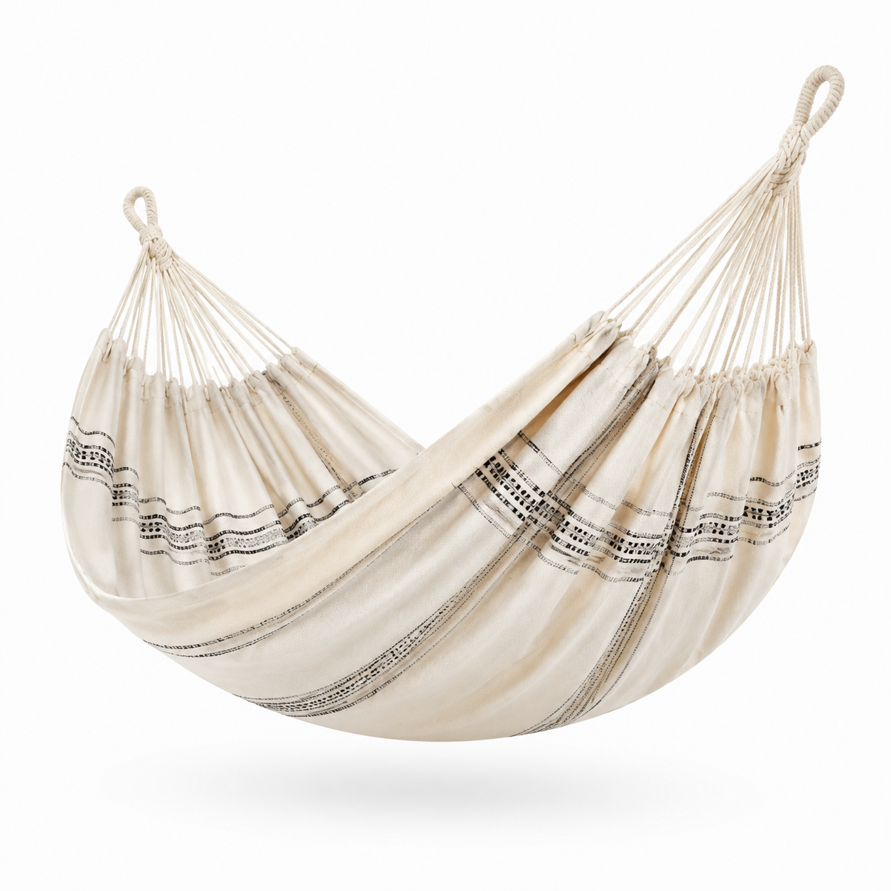 Baumwoll-Hängematte 280 x 150 cm in Creme/Schwarz, Boho-Stil für Innen- und geschützte Außenbereiche