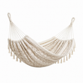 Boho-Hängematte mit Quasten, 280 x 150 x 1 cm, Creme/Beige gemustert