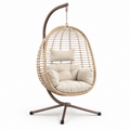 Freistehender Hängesessel aus Polyrattan und Stahl, 105 x 110 x 200 cm, Beige/Braun/Schwarz, mit Polstern und Schaukelfunktion
