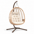 Freistehender Hängesessel mit Stahlgestell und Polstern, Beige/Braun, 110 x 110 x 195 cm