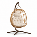 Freistehender Hängesessel aus Polyrattan und Stahl mit Polstern, Natur/Braun/Beige, 120 x 110 x 195 cm